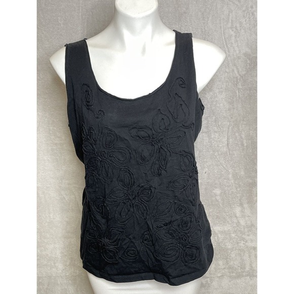 Jones New York Sport Women's Sz XL Black Raised Embroider Front Tank Sleeveless - Picture 1 of 7